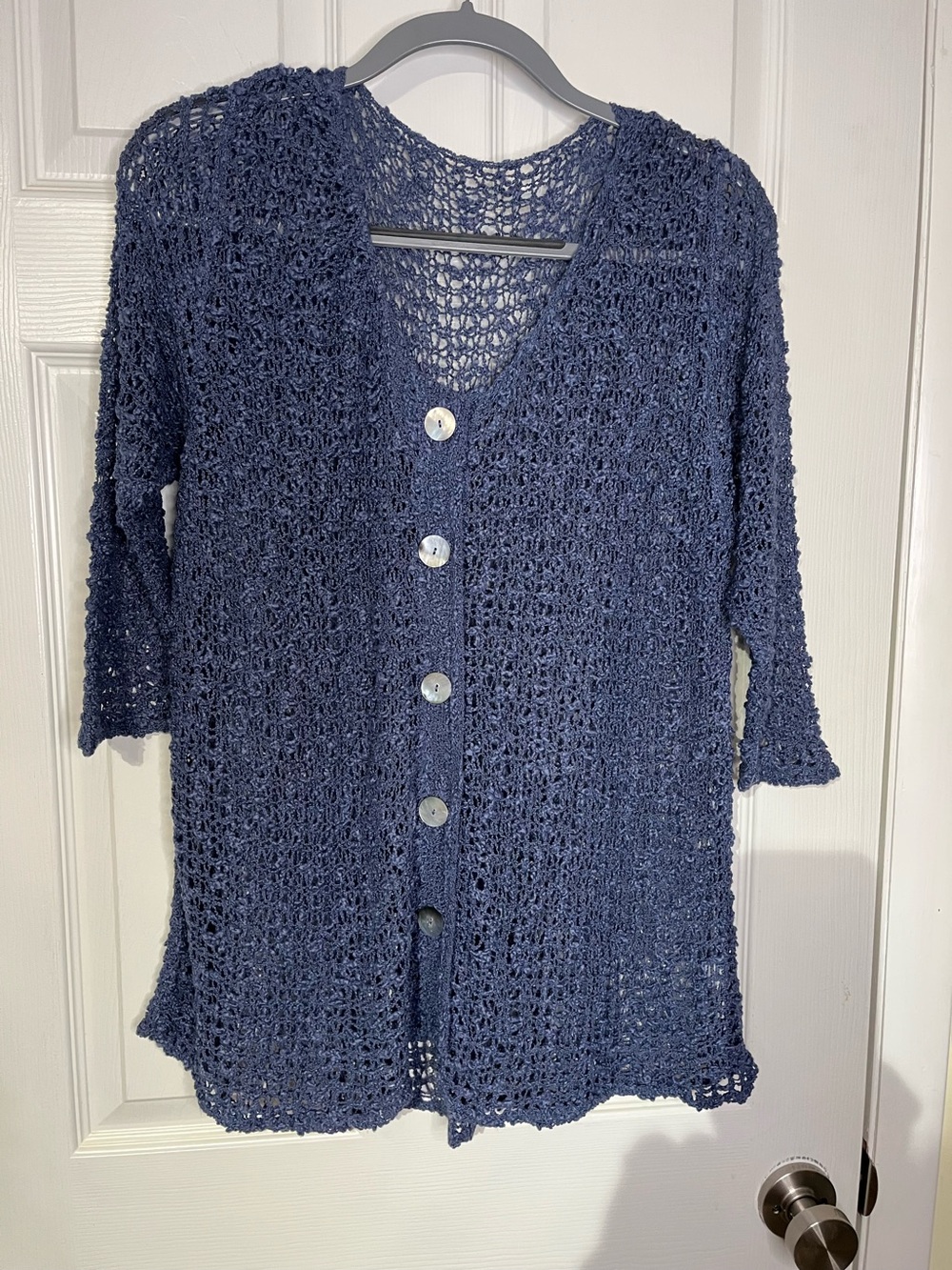 Lost River Clothing Open-Weave Button-Front Cardigan in Denim Blue NWOT